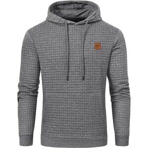 Mens Pullover Hoodie Long Sleeve Drawstring Sweatshirt with Pocket Gray Hoodies